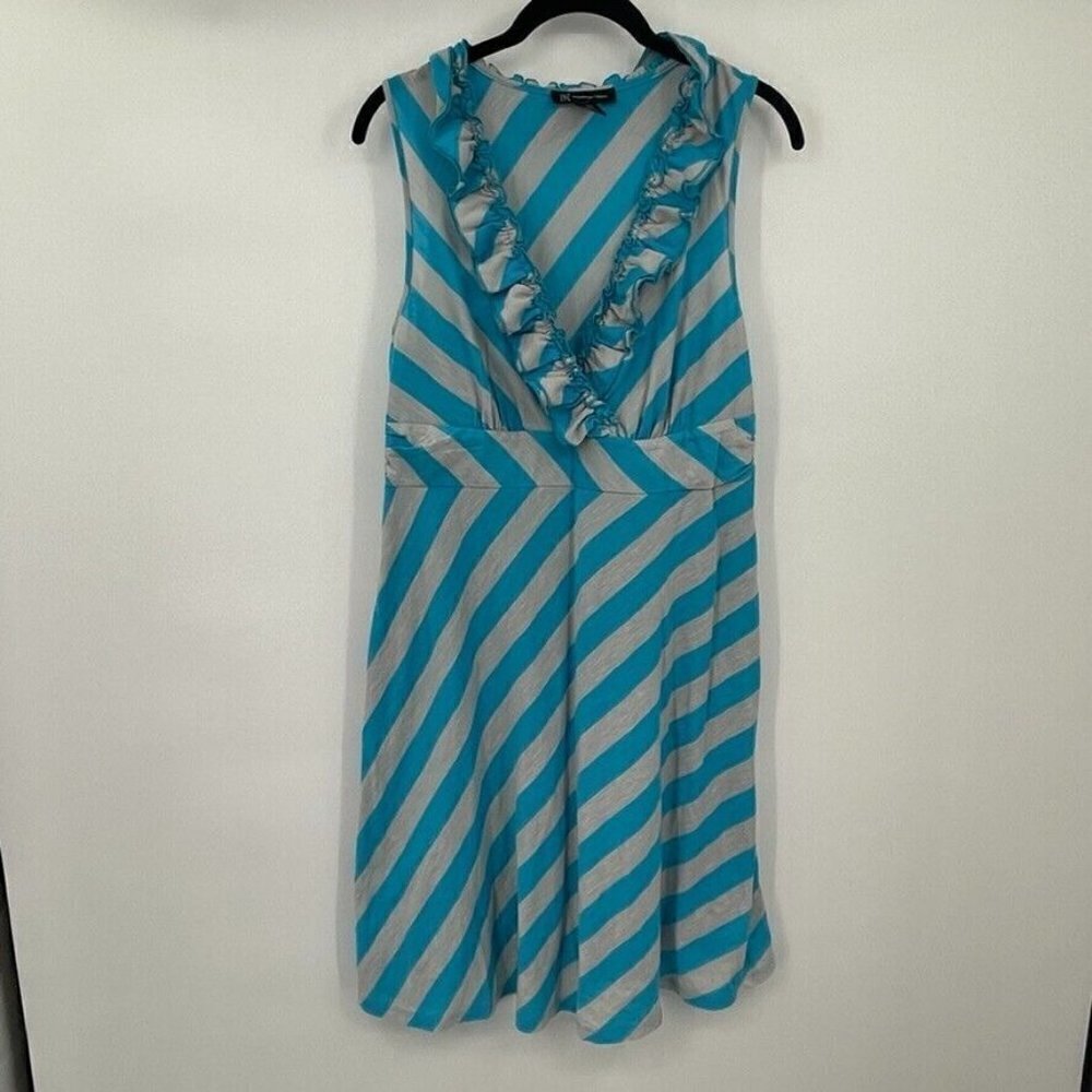 INC International Concepts Womens Dress Large Blue Gray V Neck Ruffle Chevron - Picture 2 of 12